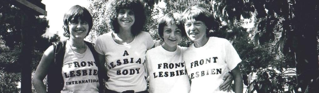 From left to right: Monique Wittig, Sande Zeig, Christine L. and Martine Laroche in Berkeley in 1979. Photo by Martine Laroche. Used with permission.