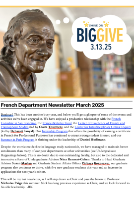 First page image of the 2025 French Department Newsletter